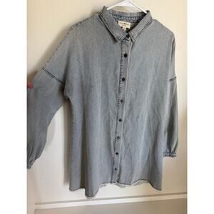 Umgee Women's Denim Shift Dress Blue Size Small‎ Fray Hem Fall